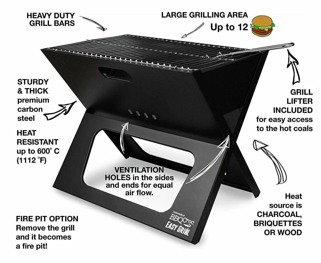 BBQ Croc Easy Grill - Premium Foldable Charcoal Barbecue 2 BBQ Croc Easy Grill - Premium Foldable Charcoal Barbecue