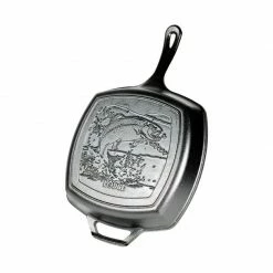 Lodge Wildlife Series - Cast Iron Grill Pan 10.5" W/ Fish Scene BBQ Accessories