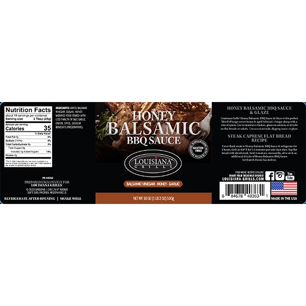 Louisiana Grills Honey Balsamic BBQ Sauce (18oz) 2 Louisiana Grills Honey Balsamic BBQ Sauce (18oz)