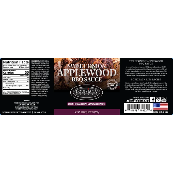 Louisiana Grills Sweet Onion Applewood BBQ Sauce (18oz) Sauces & Rubs 2 Louisiana Grills Sweet Onion Applewood BBQ Sauce (18oz) Sauces & Rubs